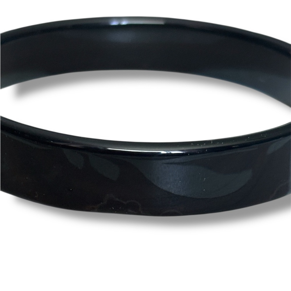 🖤 Vintage Polished Agate Bangle Bracelet – Deep Black with Natural Swirls - Picture 3 of 4